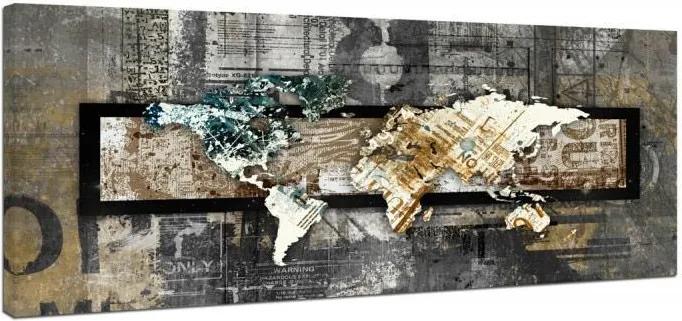 CARO Tablou pe pânză - World Map - Vintage 50x20 cm