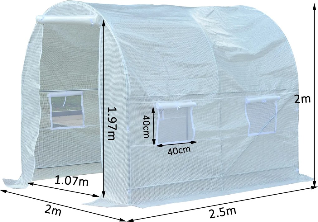 Outsunny Serra da Giardino a Tunnel Per Piante in PE con Tubi in Ferro, Bianco, 250x200x200cm