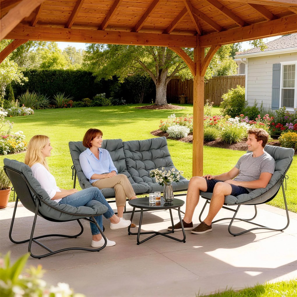 Outsunny Set mobilier grădină 4 piese cu perne groase 8 cm - Mobilier exterior din oțel și textilenă respirantă, gri | Aosom Romania