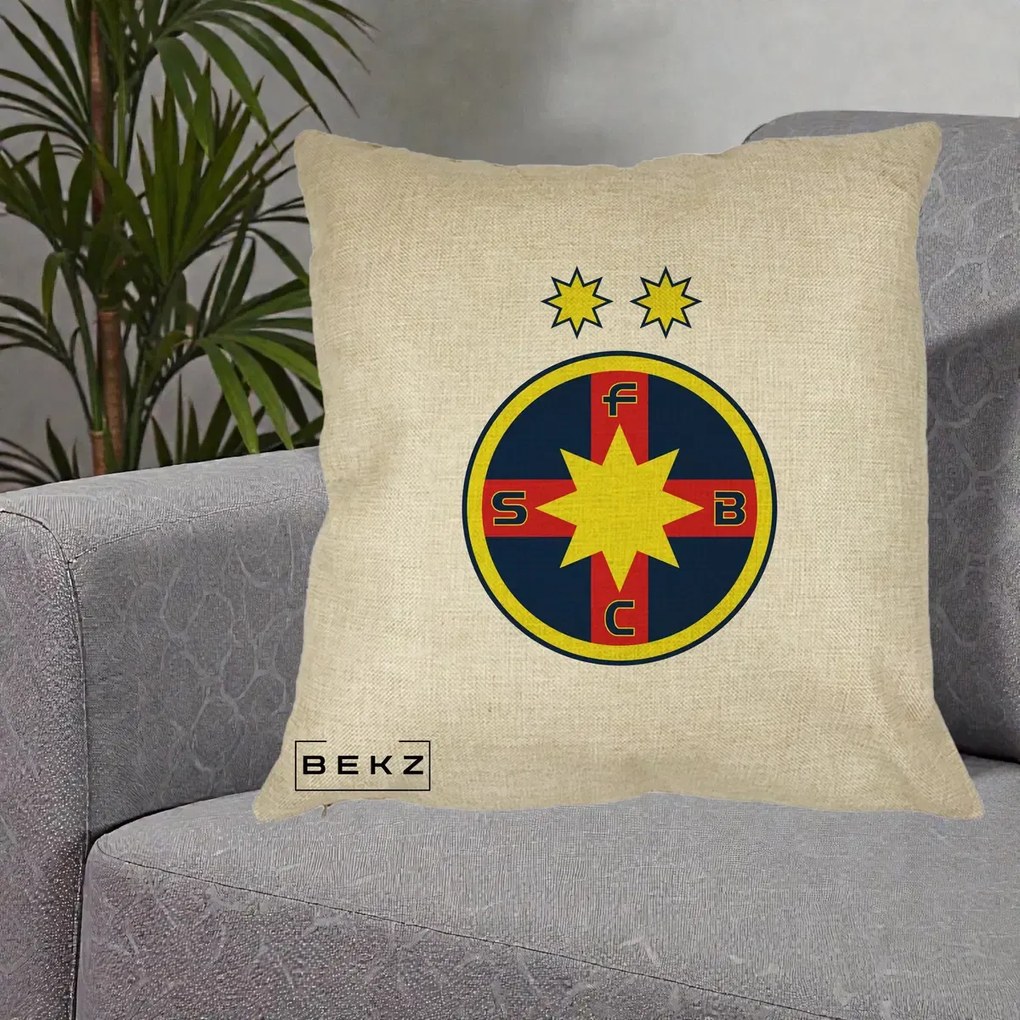 Perna Personalizata FCSB Fotbal Club Steaua Bucuresti, 40x40 cm, Crem, Husa Detasabila, Perna Inclusa, BEKZ®
