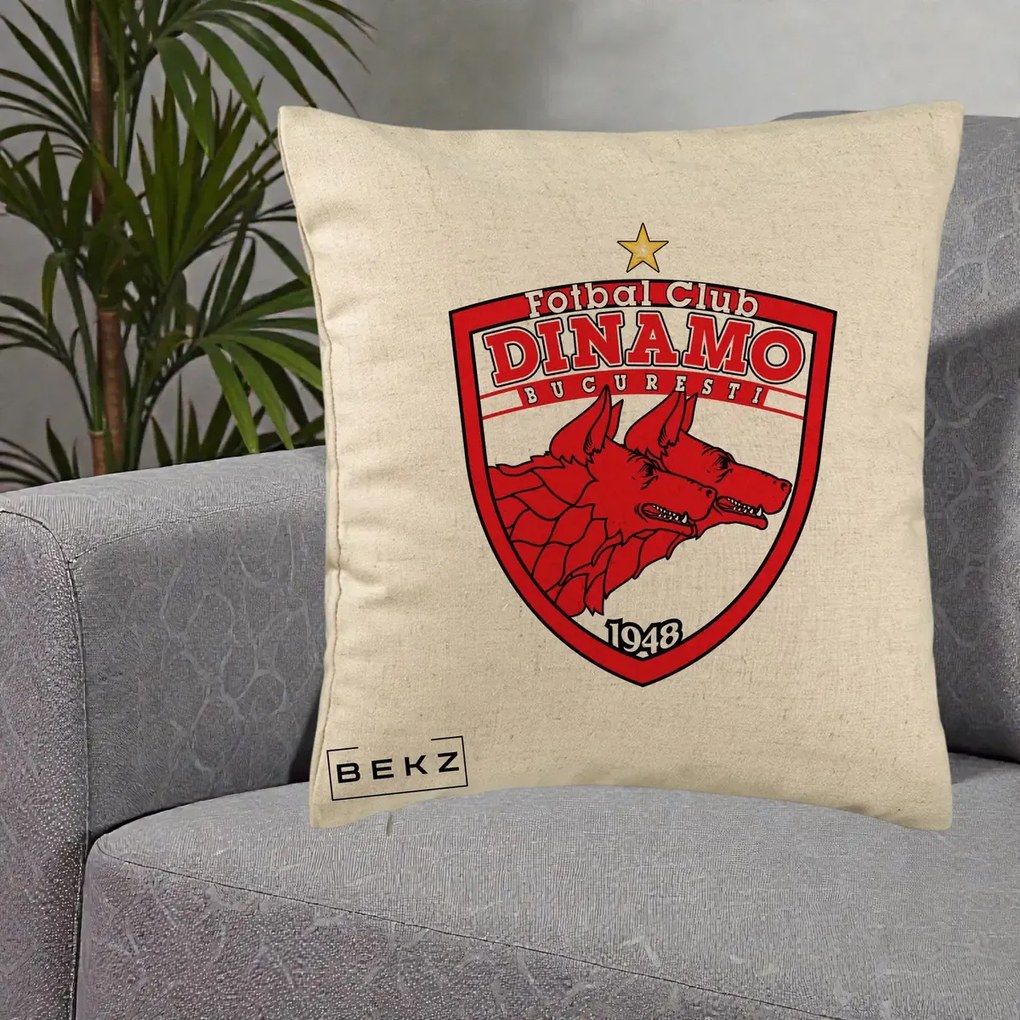 Perna Personalizata FC Dinamo Bucuresti 1948 Fotbal, 40x40 cm, Bej, Husa Detasabila, Perna Inclusa, BEKZ®