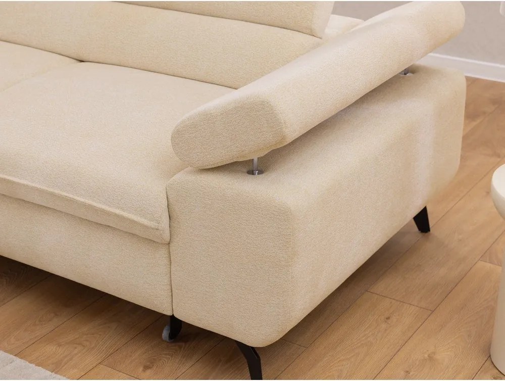 Colțar crem cu tapițerie din chenille (cu colț pe partea stângă/în formă de ”L”) Marbeya – Ropez