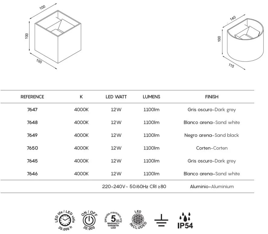 Aplica LED de perete iluminat exterior ambiental IP54 DAVOS gri inchis