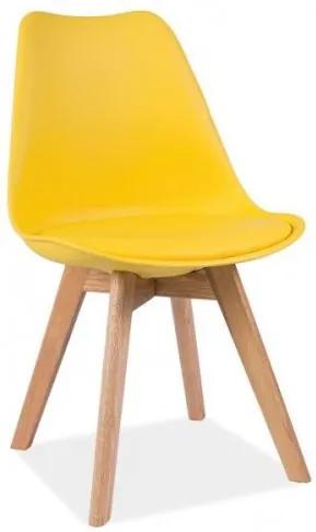 Scaun tapitat cu piele ecologica, cu picioare din lemn Kris Yellow / Oak, l49xA41xH83 cm