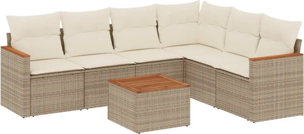 vidaXL Set canapele de grădină, 7 piese, cu perne, bej, poliratan