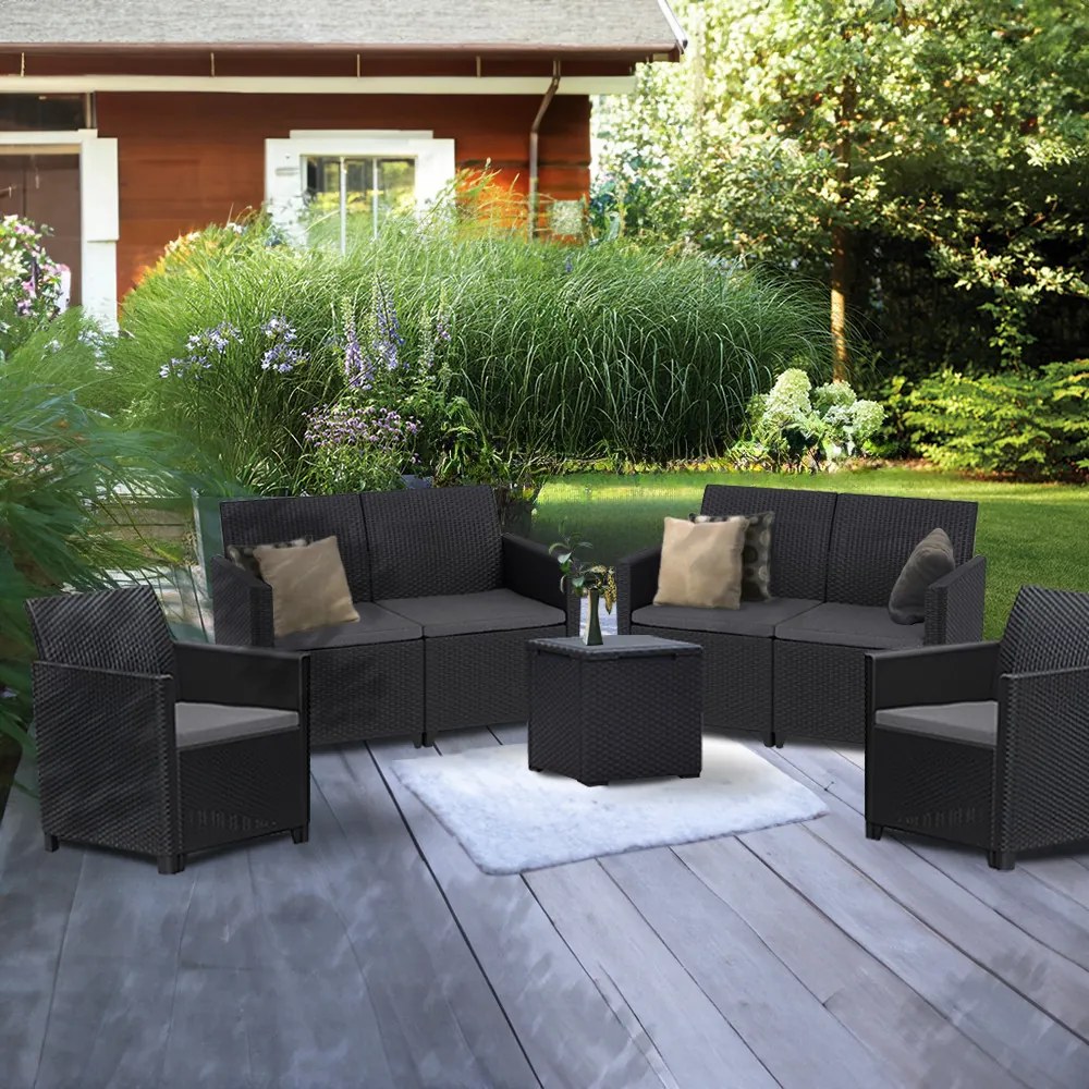 Set de mobilier de grădină Claire IV cu 6 locuri și masă Vigo cu depozitare, grafit