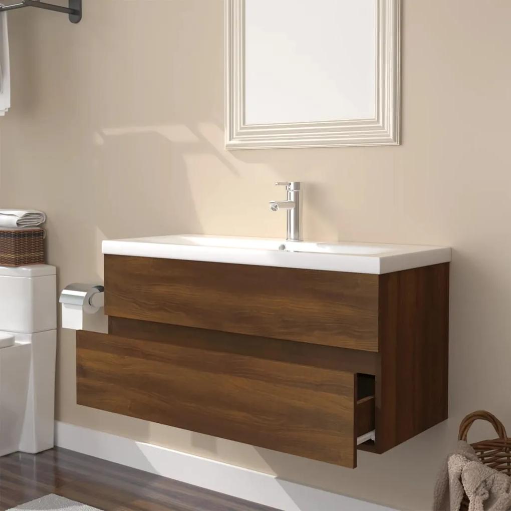 Dulap de chiuveta bazin incorporat stejar maro lemn prelucrat Stejar brun, 90 x 38, fara oglinda