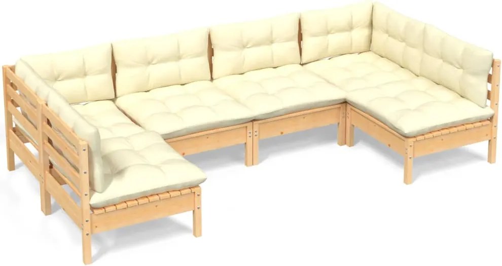 vidaXL Set mobilier grădină cu perne crem, 6 piese, lemn masiv de pin