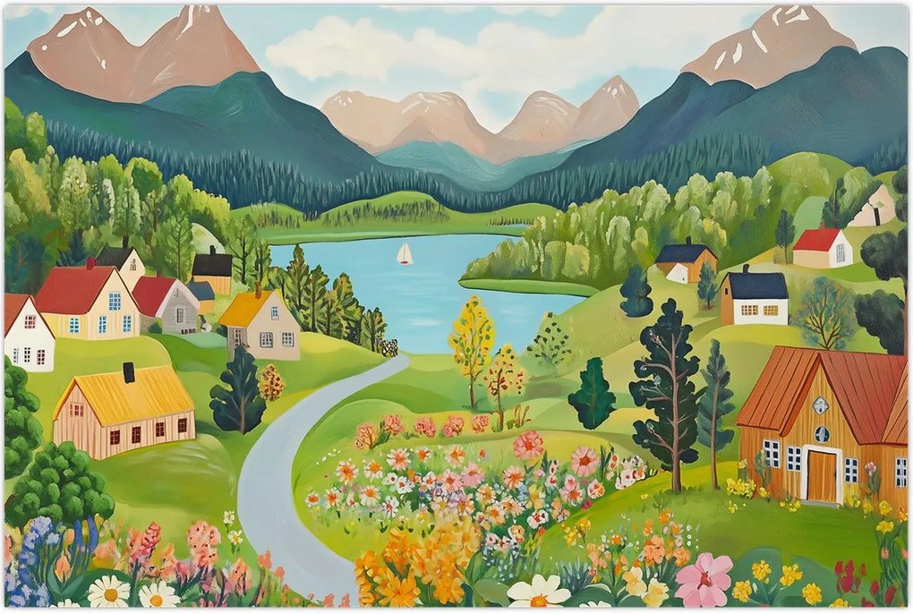 Tablou - Sat în Munți (90x60 cm)