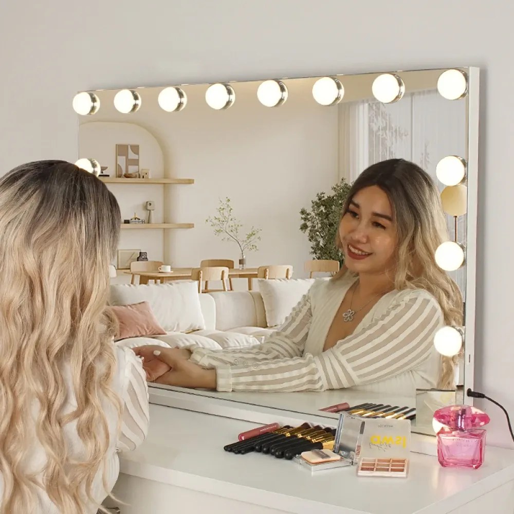 Oglindă cosmetică, sistem iluminare LED cu 3 culori, Senzor Tactil, Luminozitate Reglabilă, Alb, GLAM 16