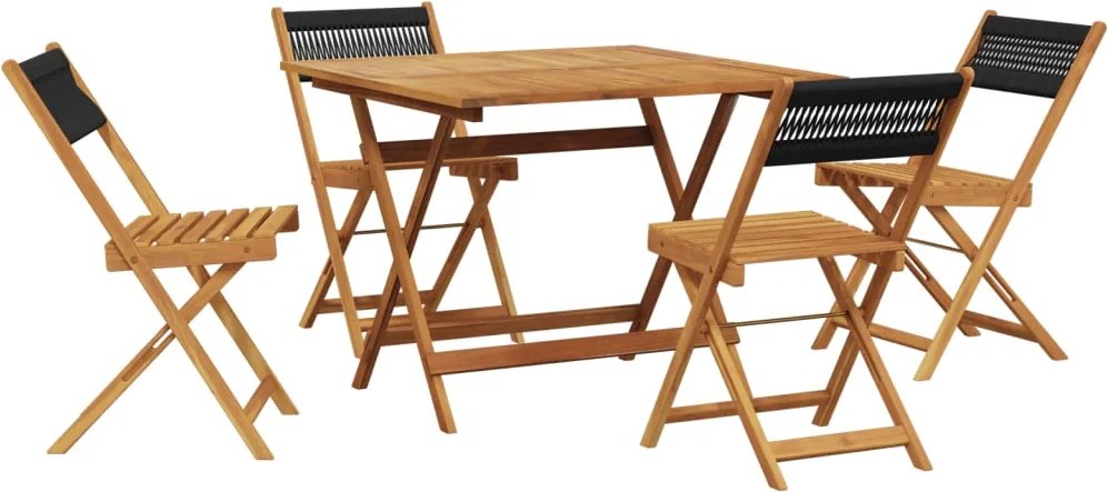 vidaXL Set mobilier de grădină 5 piese polipropilenă neagră/lemn masiv