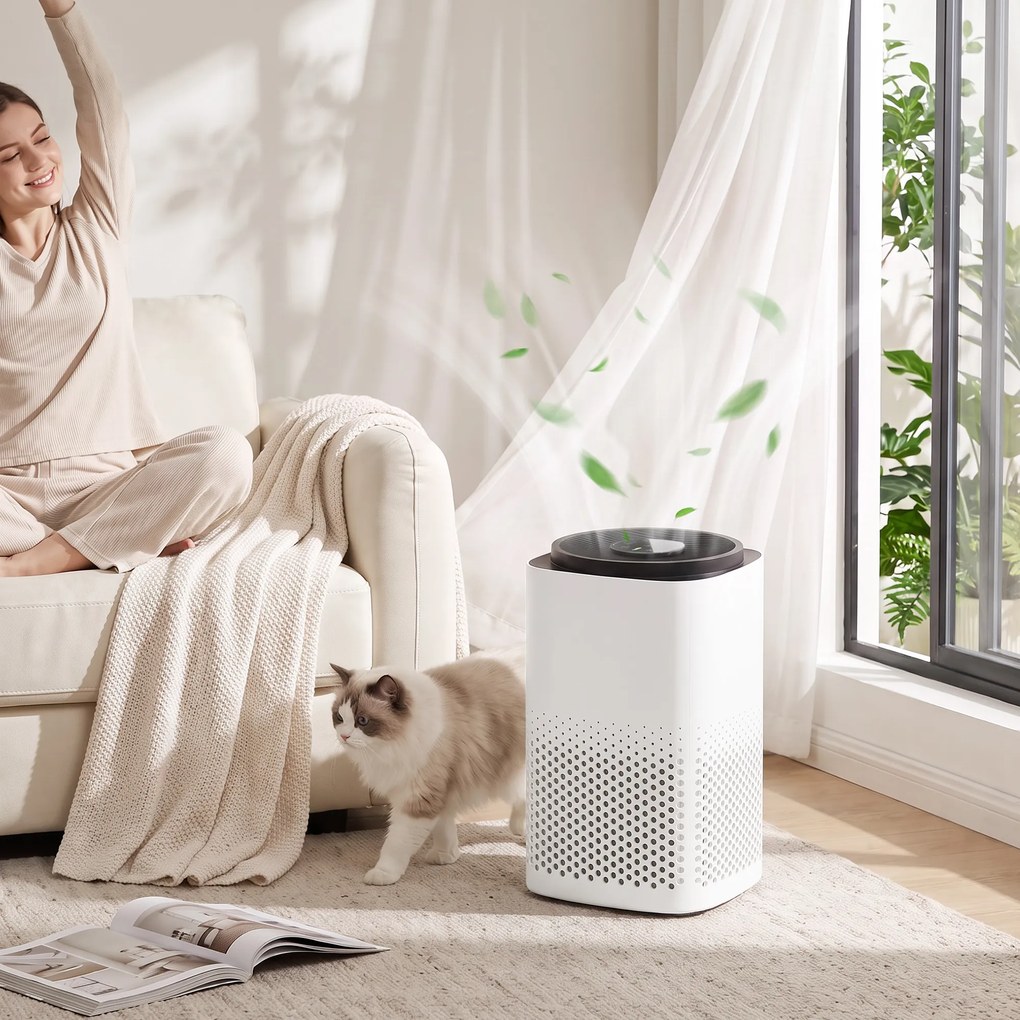 HOMCOM Purificator de Aer Smart cu Aplicație, WiFi, pentru 27 m², Filtru HEPA, CADR 225 m³/h, 28 dB | Aosom Romania
