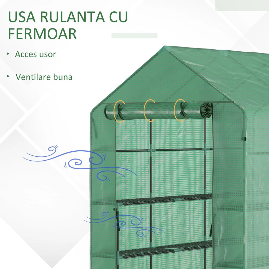 Outsunny Sera de Gradina cu 2 Rafturi pentru plante, legume, fructe din PE si Otel, 214x143x195cm - Verde | Aosom Ro