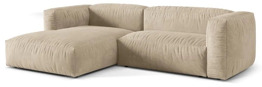 Colțar modular bej cu tapițerie din catifea (cu colț pe partea stângă/cu șezlong) Martina – Micadoni