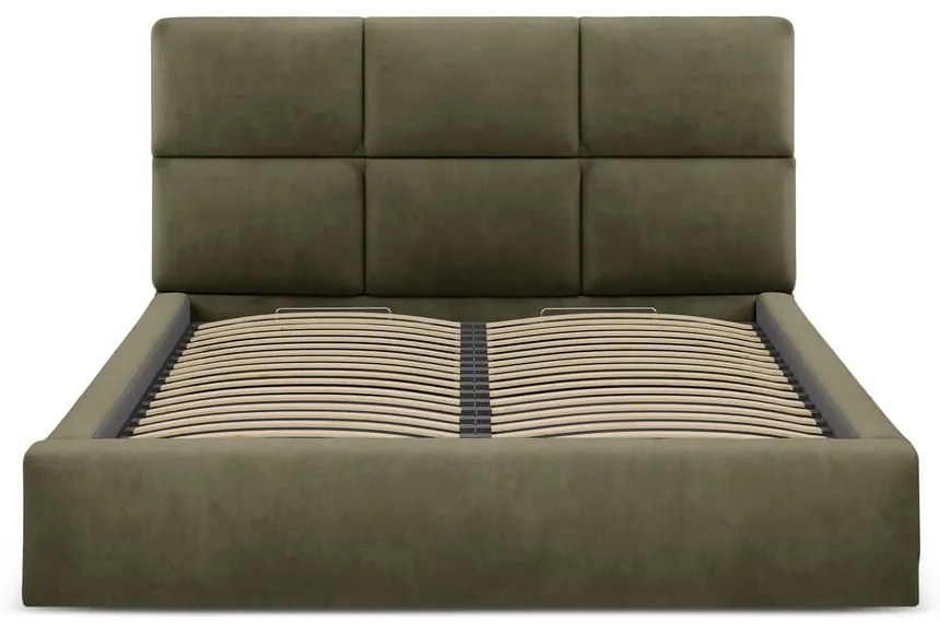 Pat matrimonial verde tapițat cu spațiu de depozitare cu somieră 180x200 cm Libera – Windsor &amp; Co Sofas