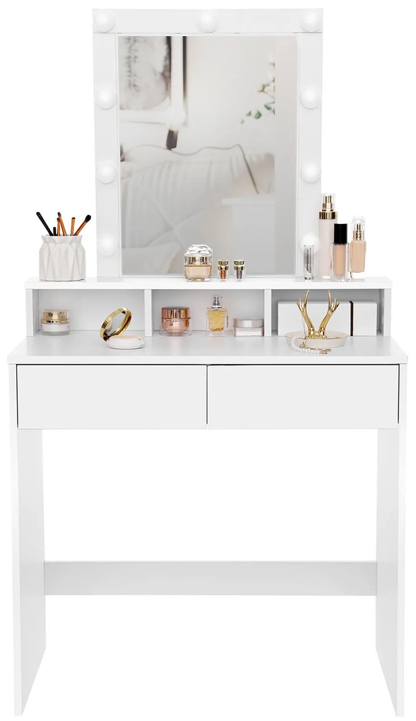 Măsuță de toaletă VANESA cu iluminare, 80x40x145cm, albă Jurhan