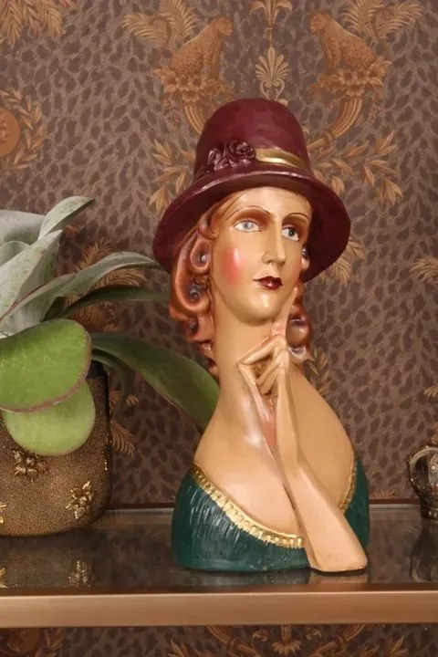 Bust decorativ din polirășină, maro, 44,5 x 20 x 12 cm, „Clio”