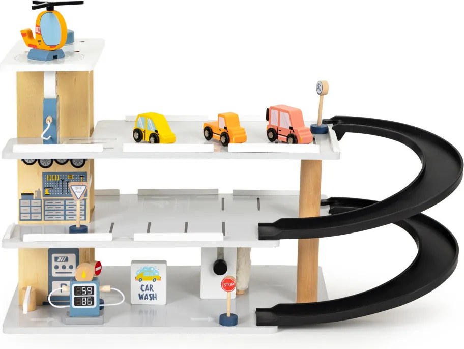 Garaj mare din lemn cu lift pentru mașini spălătorie auto cu elicopter