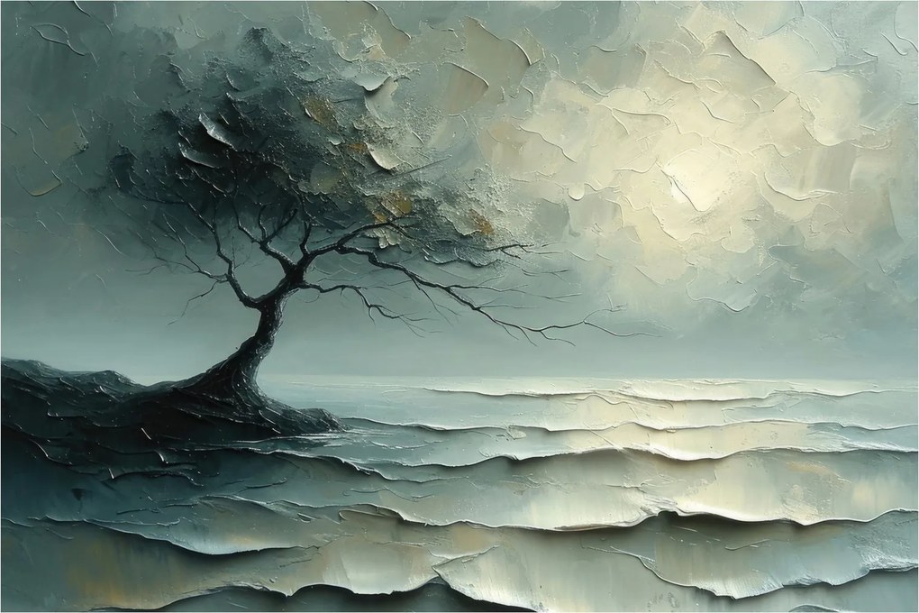 Tablou - pictură în ulei de un copac cu oceanul (90x60 cm)