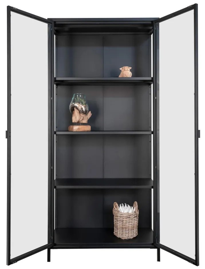 Vitrină Brisbane, 2 uși din sticlă, oțel, negru 80x35x175 cm