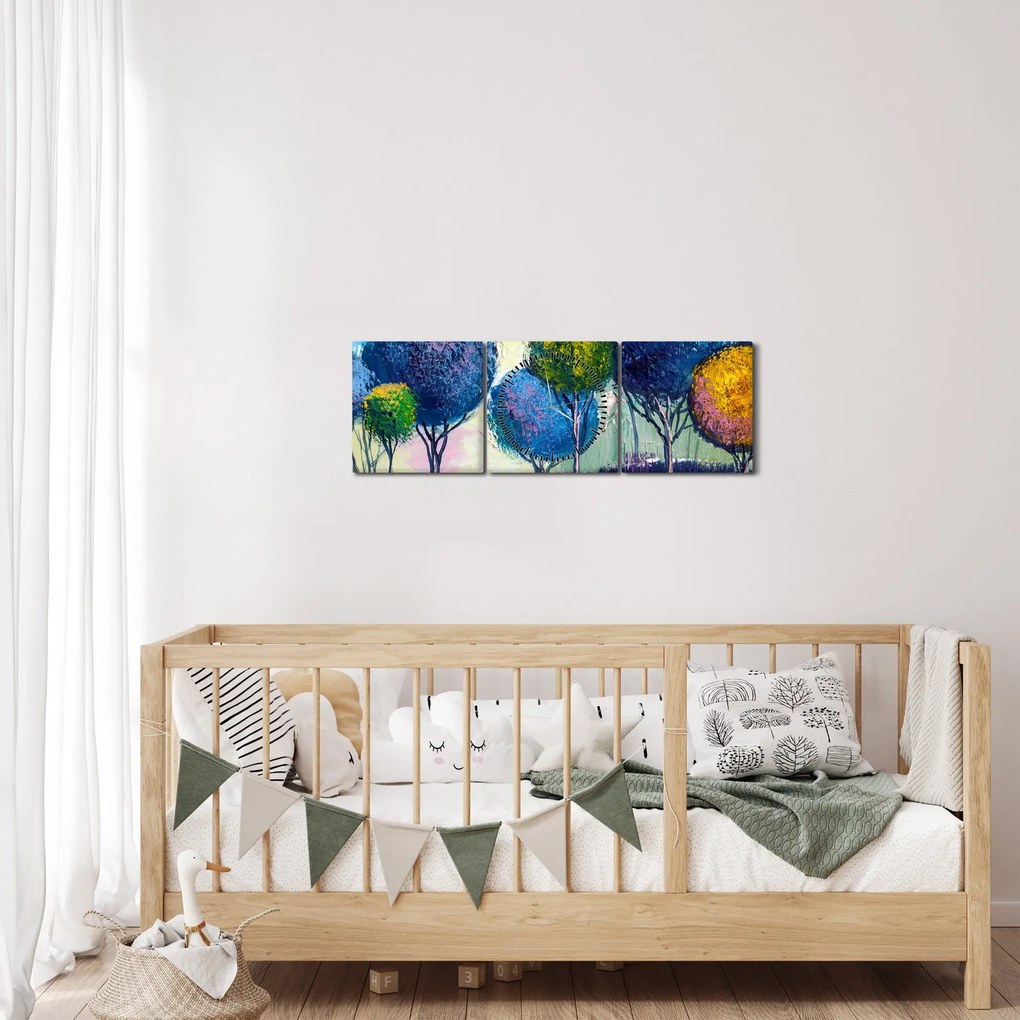 Tablou - Copaci, pictură în ulei (cu ceas) (90x30 cm)