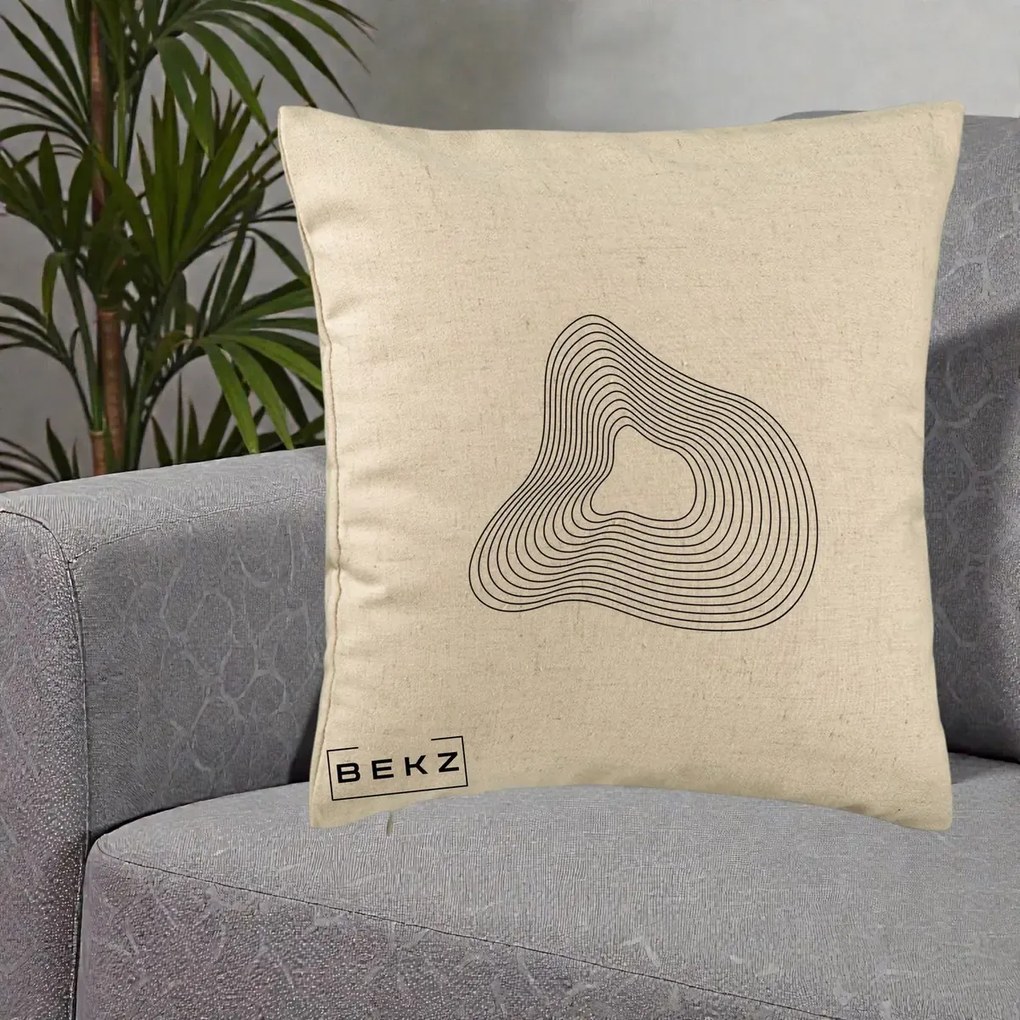 Perna Decorativa Abstract Linii Organice, 40x40 cm, Bej, Husa Detasabila, Perna Inclusa, BEKZ®