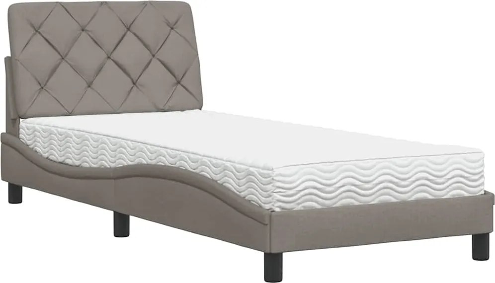 vidaXL Pat cu saltea, gri taupe, 90x200 cm, textil