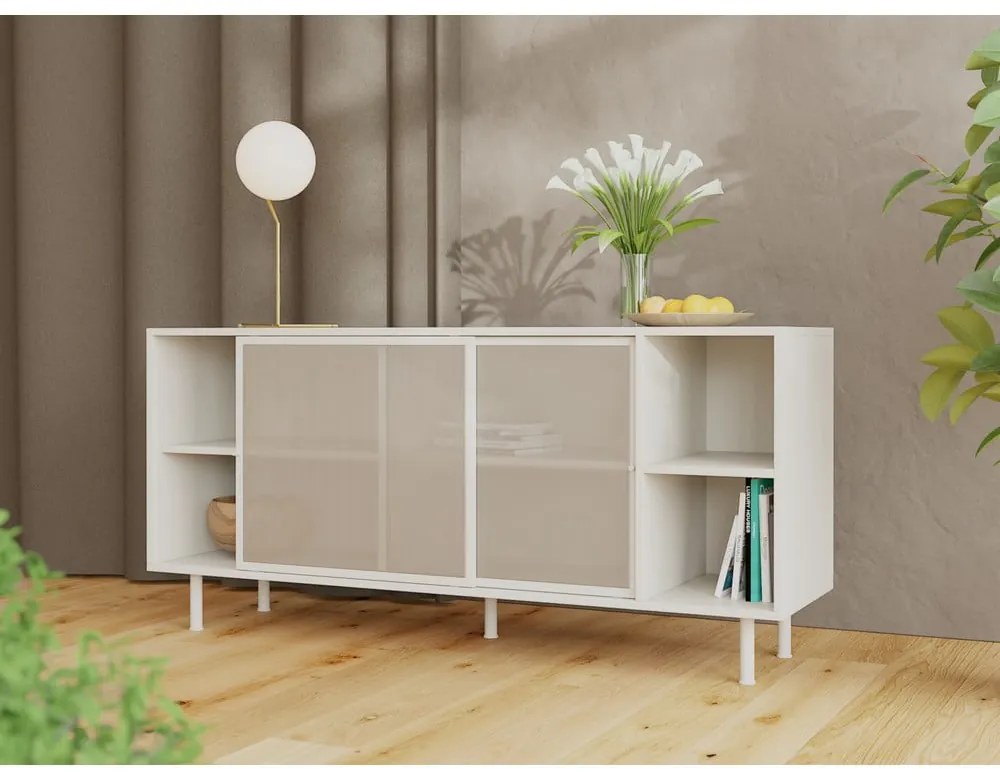 Comodă gri din metal cu ușă glisantă 160x75x47 cm Veep – Unique Furniture