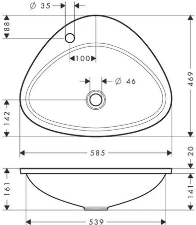 Lavoar baie incastrat alb 59 cm, asimetric, Hansgrohe Axor Massaud