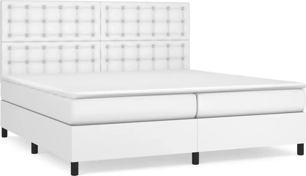 vidaXL Pat box spring cu saltea, alb, 200x200 cm, piele ecologică