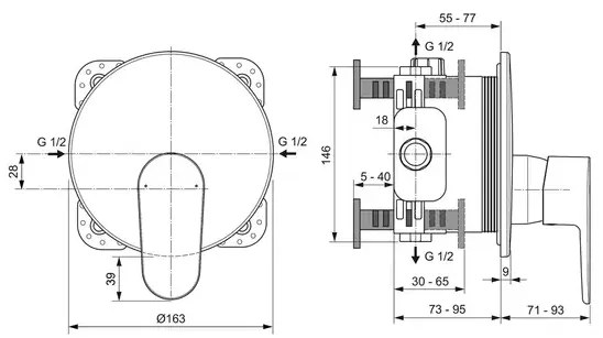 Baterie dus incastrata Ideal Standard Cerafine O crom lucios fara corp ingropat
