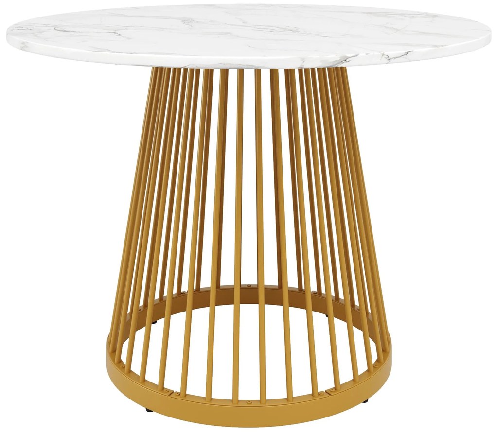 Masă rotundă pentru 4 persoane, Alb+Auriu | Aosom Romania