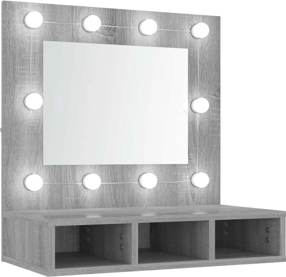 vidaXL Dulap cu oglindă și LED, gri sonoma, 60x31,5x62 cm