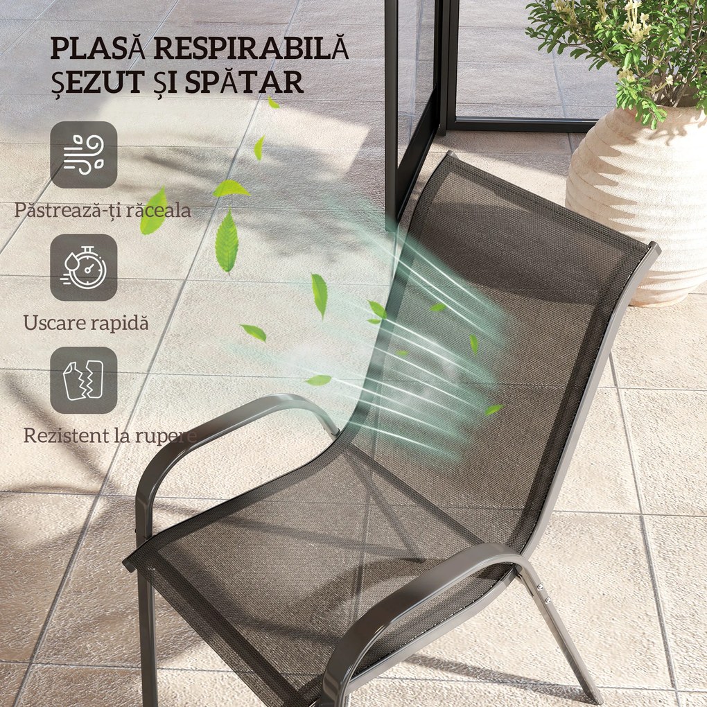 Outsunny Set de 2 Scaune de Prânz pentru Exterior, Scaune Suprapozabile cu Spătar Înalt, Șezut Respirabil pentru Grădină, Verandă, Negru | Aosom Romania