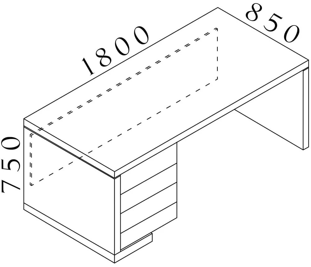 Masa Lineart 180 x 85 cm + container stanga, ulm deschis / antracit