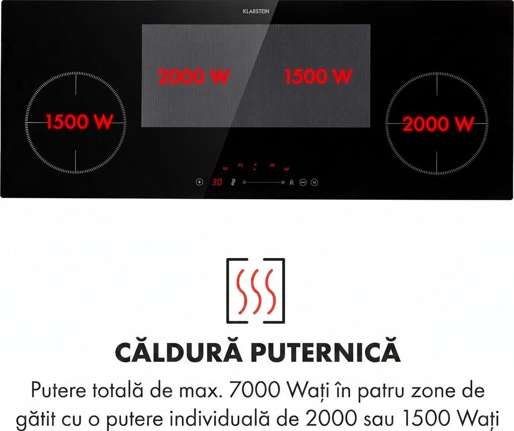 Klarstein Delicatessa 90 Slim, plită incorporabilă, cu inducție, 4 zone, 7000 W, de sine stătătoare