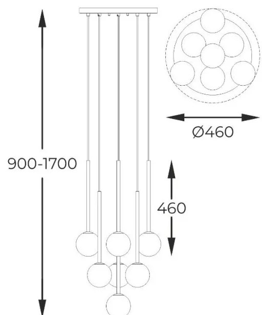 Lustra moderna cu 7 pendule Arcturus negru/ auriu