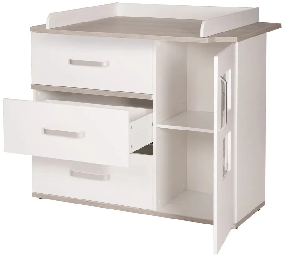 Comodă de copii albă joasă cu aspect de lemn de ulm cu masă de schimbat 117x102 cm Moritz – Roba