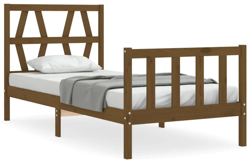3192459 vidaXL Cadru de pat cu tăblie single, maro miere, lemn masiv