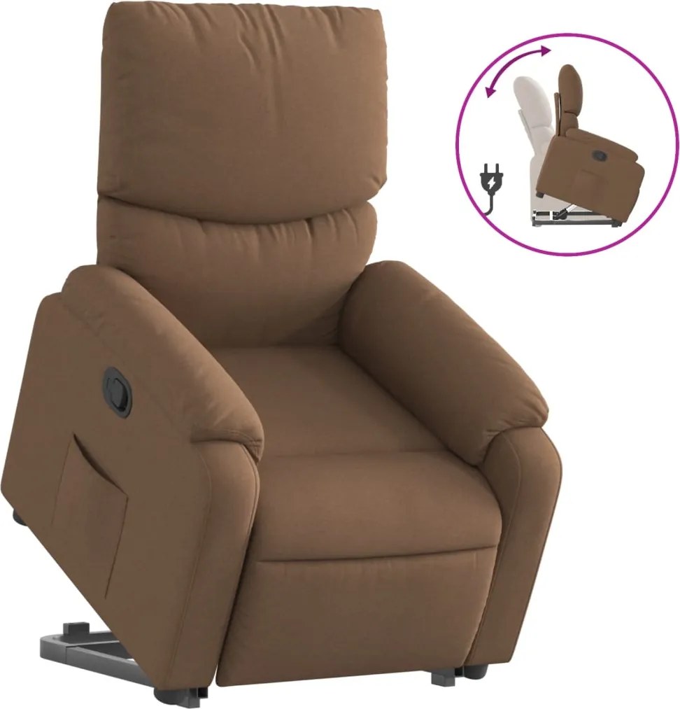 vidaXL Fotoliu rabatabil cu ridicare pe verticală, maro, textil