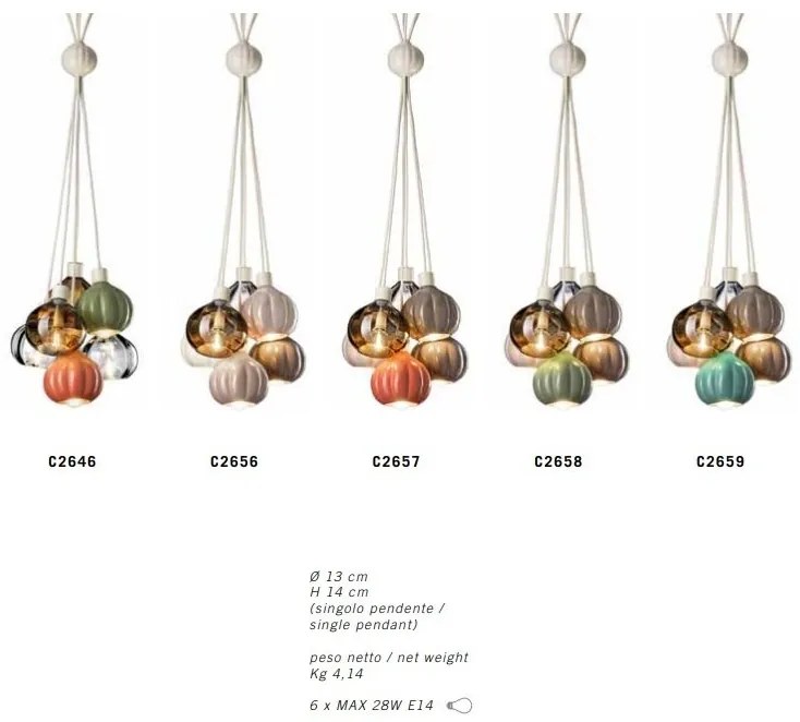 Lustra cu 6 pendule design italian realizat manual din ceramica si sticla AFOXÉ Mix