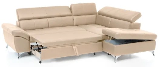 Canapea colțar extensibilă din piele SALERNO II, dreapta, bej
