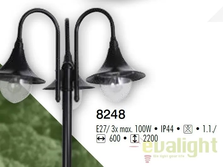 Stalp de exterior clasic cu 3 brate, inaltime 206cm, IP44, Konstanz 8248 RX