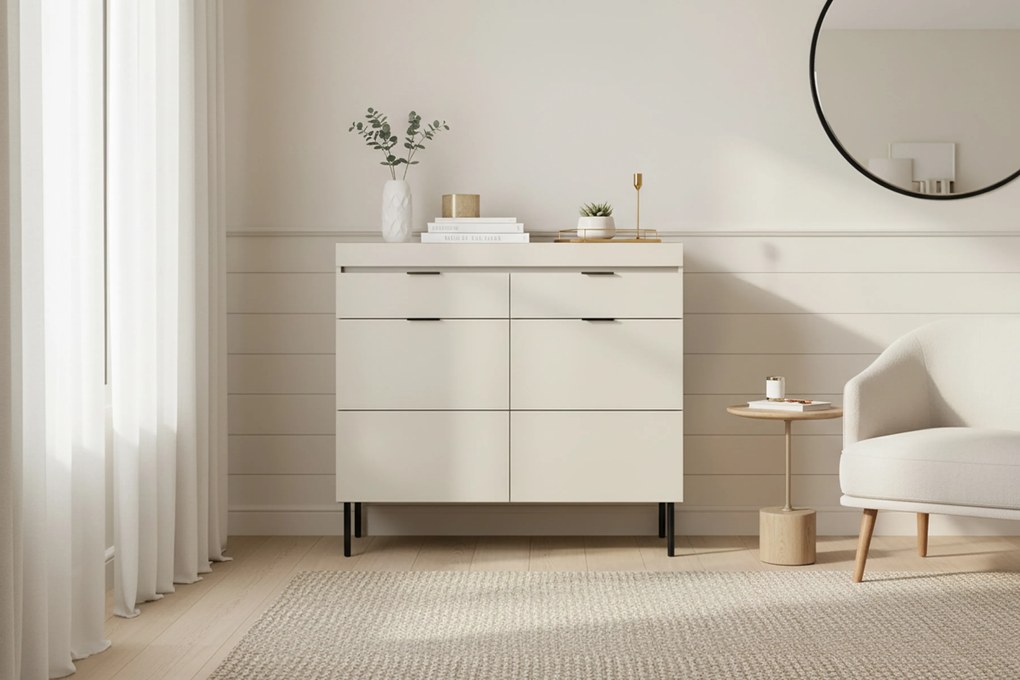 Comodă cu două uși Sentia 105 cm cu două sertare - cașmir / negru