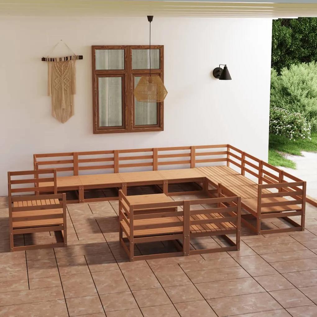3075962 vidaXL Set mobilier de grădină, 13 piese, maro miere, lemn masiv pin