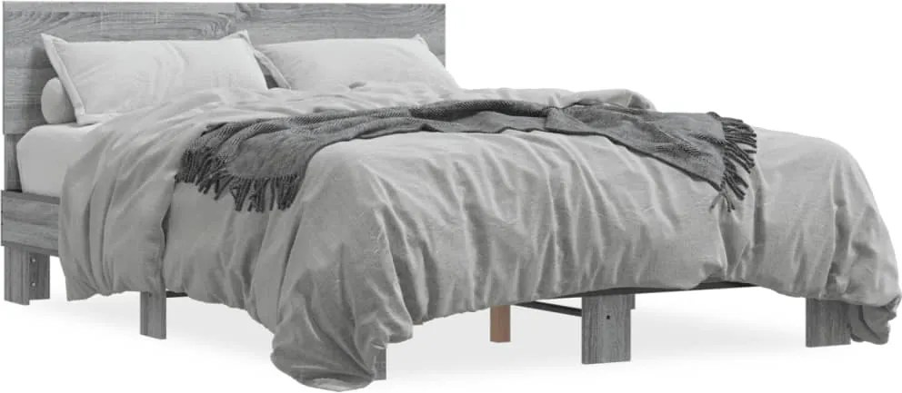 vidaXL Cadru de pat, gri sonoma, 120x200 cm, lemn prelucrat și metal