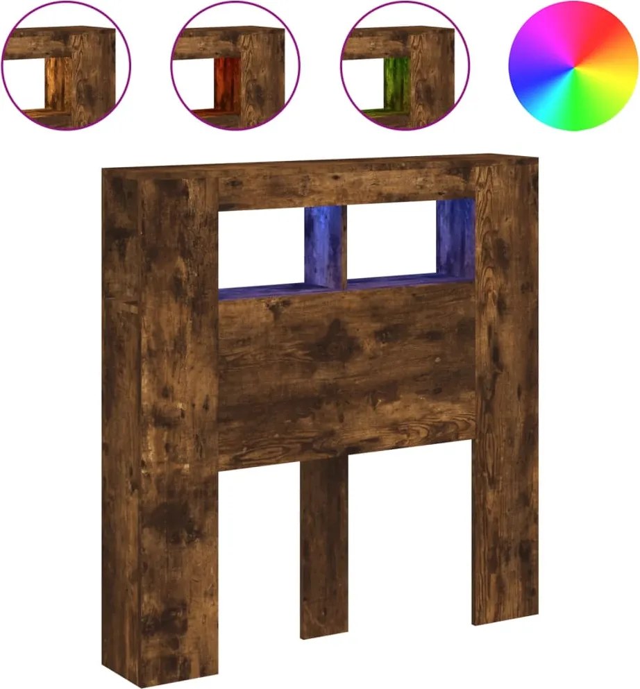 vidaXL Tăblie de pat cu LED, stejar fumuriu, 100x18,5x103,5 cm, lemn