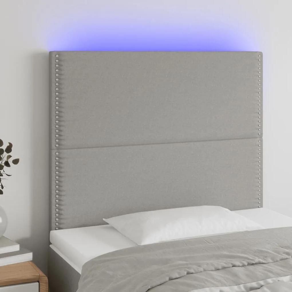 3122266 vidaXL Tăblie de pat cu LED, gri deschis, 90x5x118/128 cm, textil