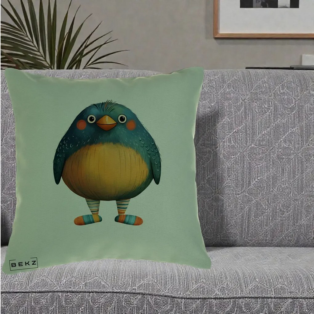 Perna Decorativa Pasare Teal cu Sosete Dunghi, 40x40 cm, Verde, Husa Detasabila, Perna Inclusa, BEKZ®