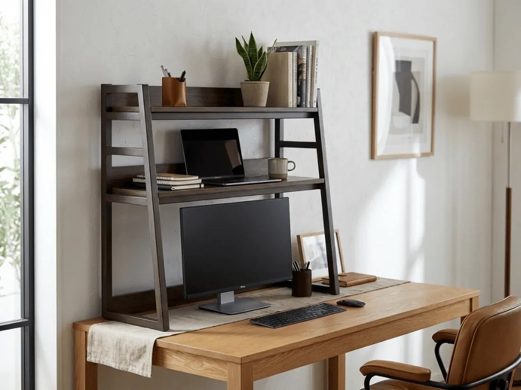 Raft de birou VERTEX 90x95 cm, negru / decor nuc